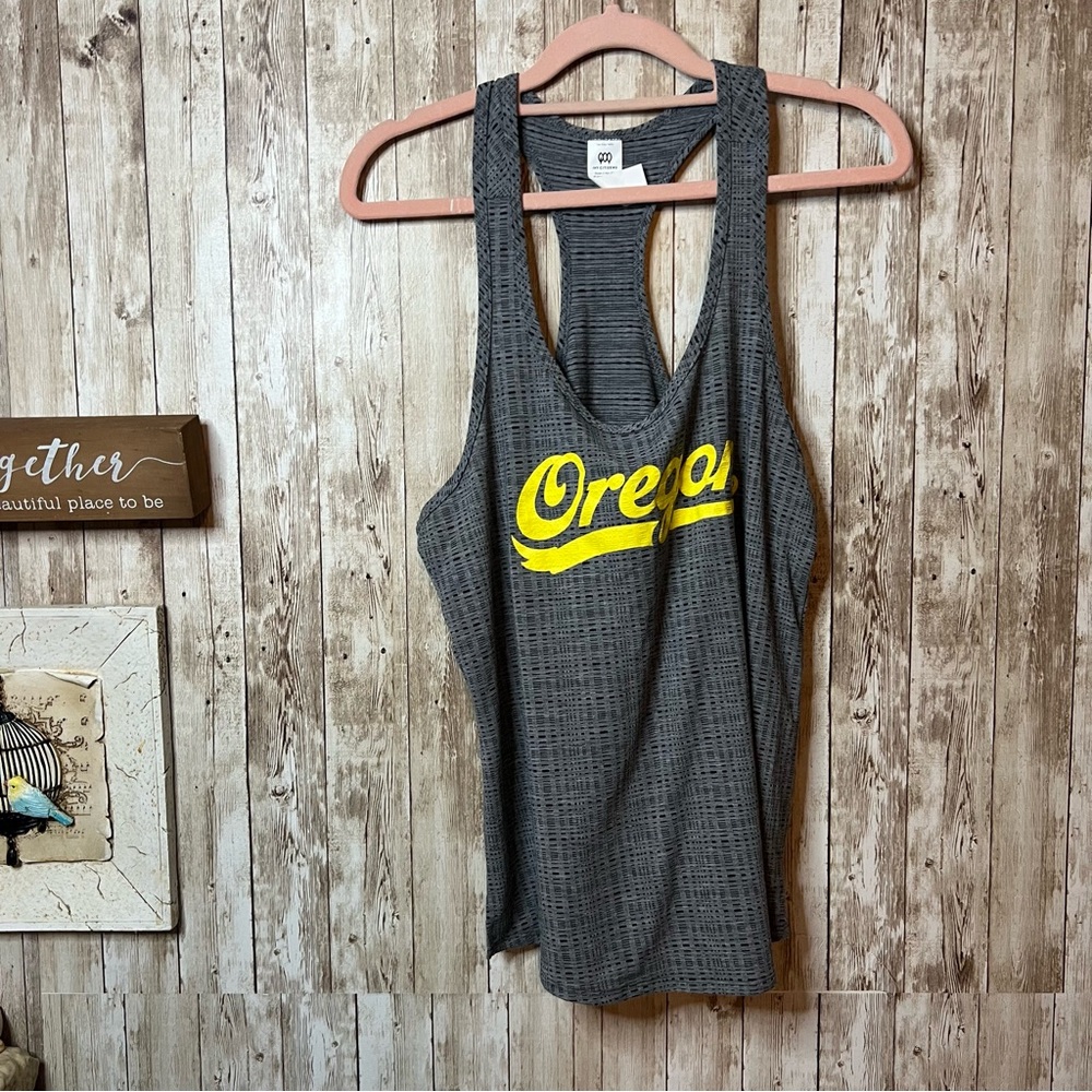 Gray Oregon Tank Top with Yellow Print